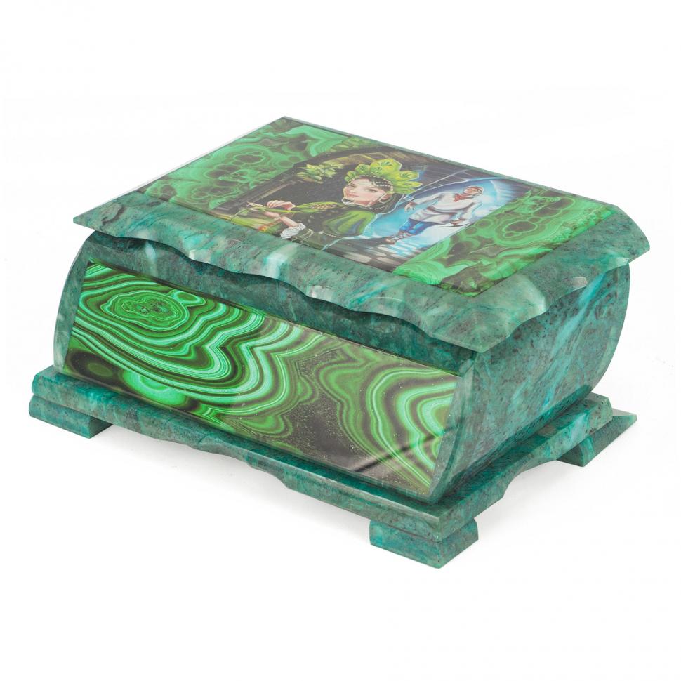 Шкатулка Хозяйка медной горы с иллюстрацией под малахит н3 22х13х9 см фото 1 — 