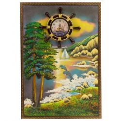 Часы с картиной &quot;Дельфины на закате&quot; 45х65 см каменная крошка — 
