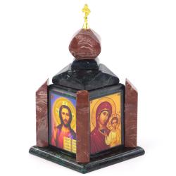 Шкатулка &quot;Часовня&quot; малая из лемезита и змеевика 11х11х20 см — 