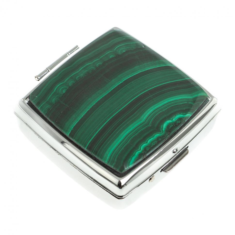 Таблетница на 2 отсека камень малахит цвет серебро фото 1 — 