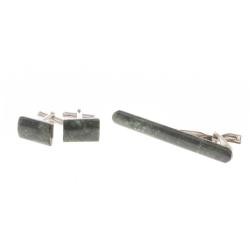 Набор запонки прямоугольные и зажим для галстука камень актиновит — 