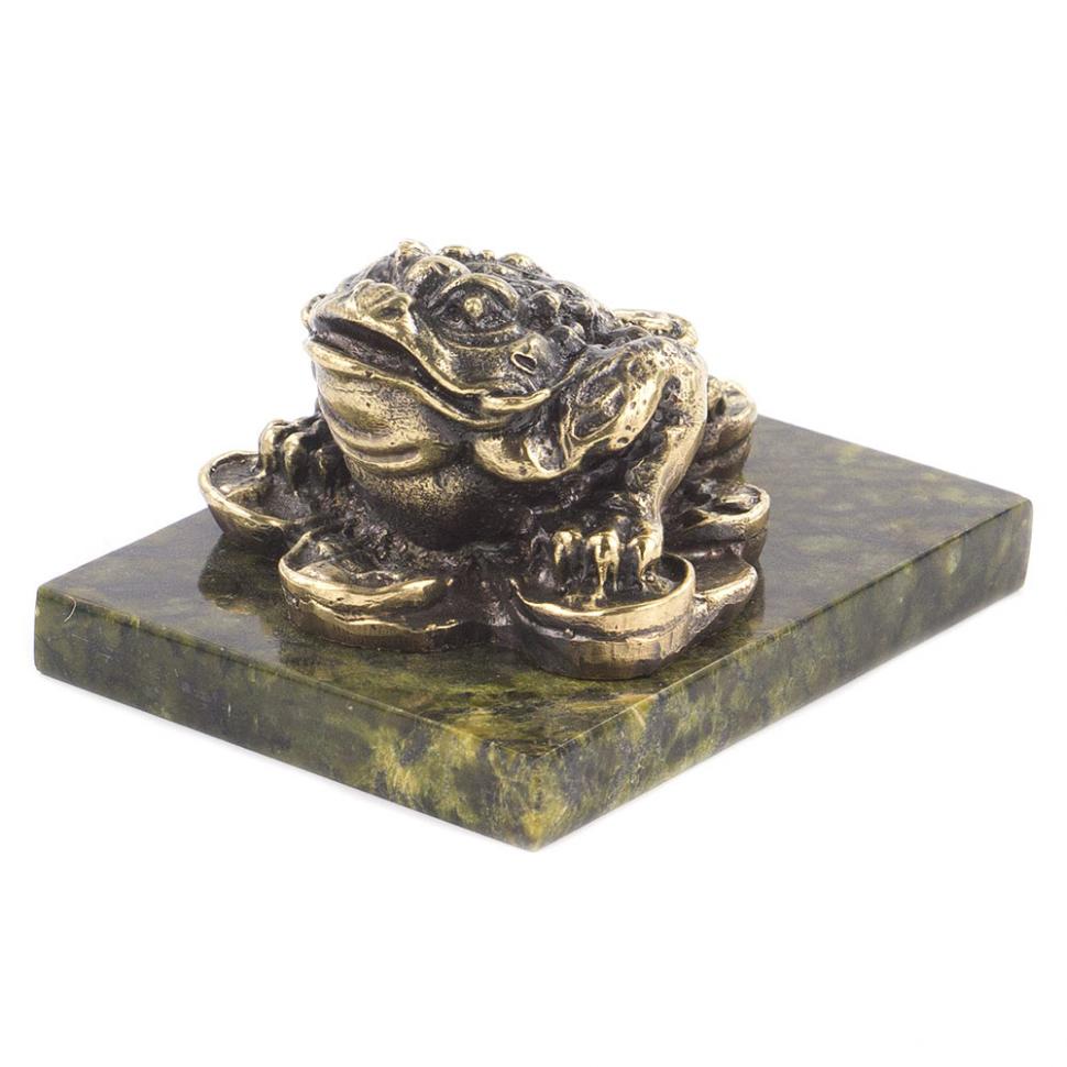 Статуэтка "Жаба на деньгах" бронза змеевик фото 1 — 