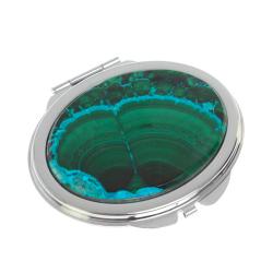 Зеркальце овальное из малахита с хризоколлой цвет серебро — 
