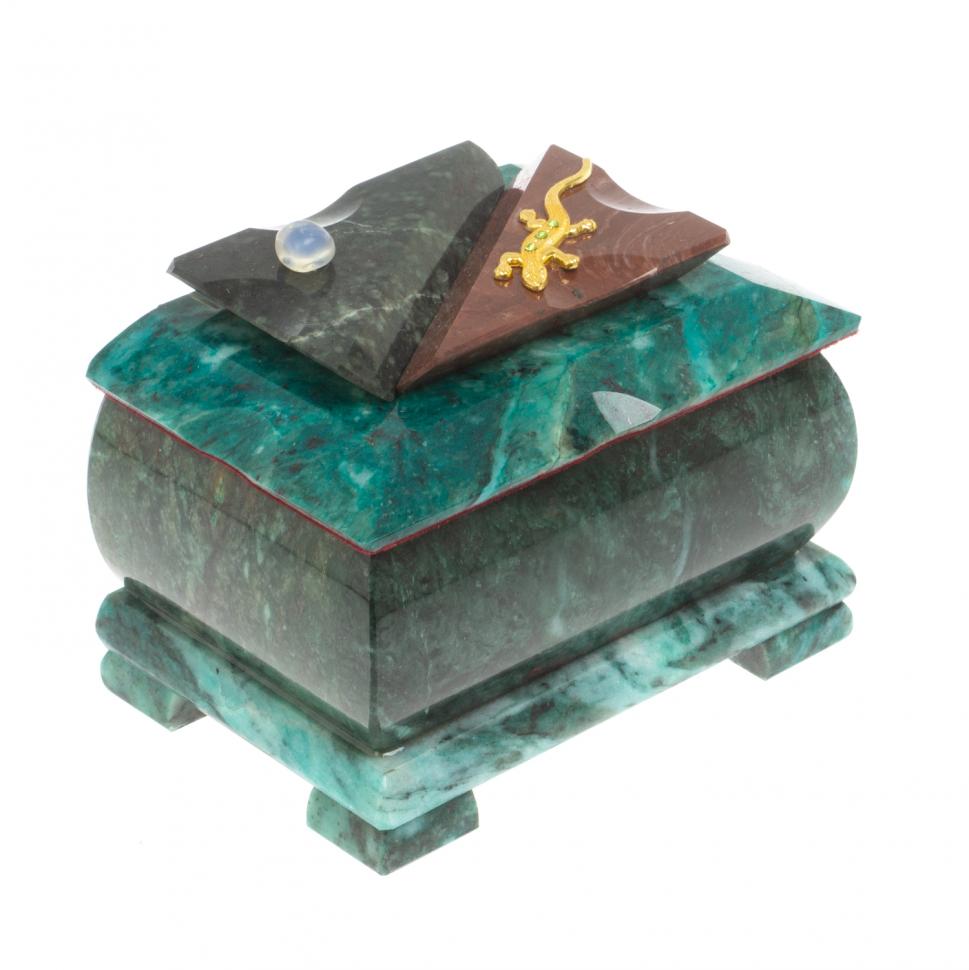 Шкатулка средняя прямоугольная камень змеевик 12х8х8,5 см фото 1 — 