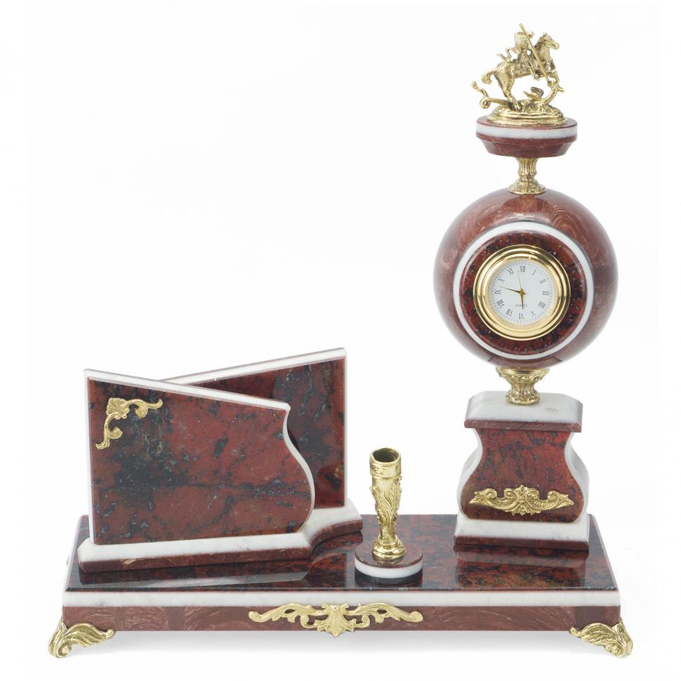 Офисный набор с визитницей "Георгий Победоносец" камень лемезит фото 1 — 