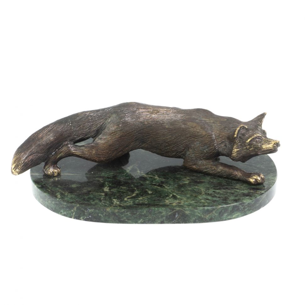 Бронзовая статуэтка "Лис крадется" змеевик фото 1 — 
