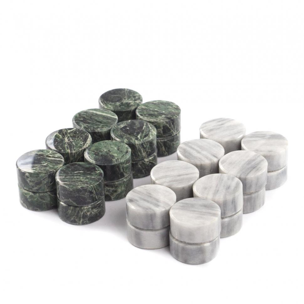 Фишки для игры в нарды шашки 25 мм серый мрамор змеевик 32 штуки фото 1 — 