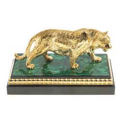Статуэтка из бронзы &quot;Амурский тигр&quot; камень малахит  Златоуст — 