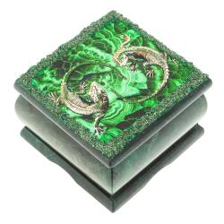 Шкатулка из змеевика с иллюстрацией &quot;Пара ящериц&quot; 10х10х6,5 см — 