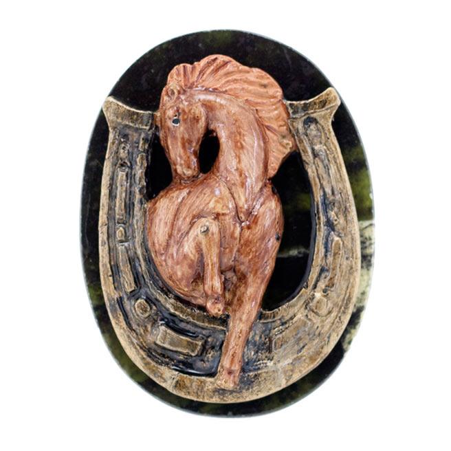 Магнит "Лошадка с подковой" змеевик фото 1 — 