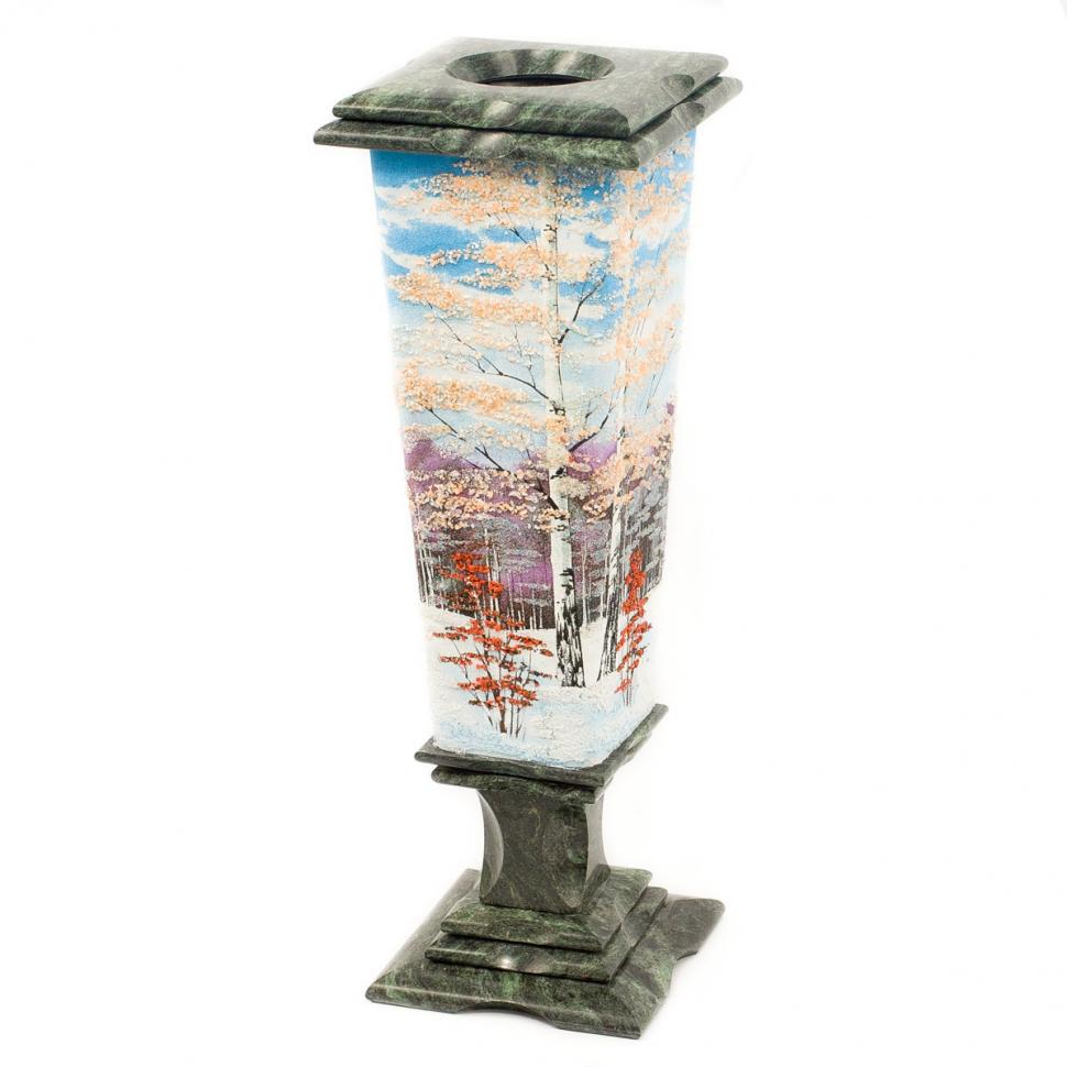 Ваза декоративная "Зима" из змеевика большая 12х12х37 см фото 1 — 