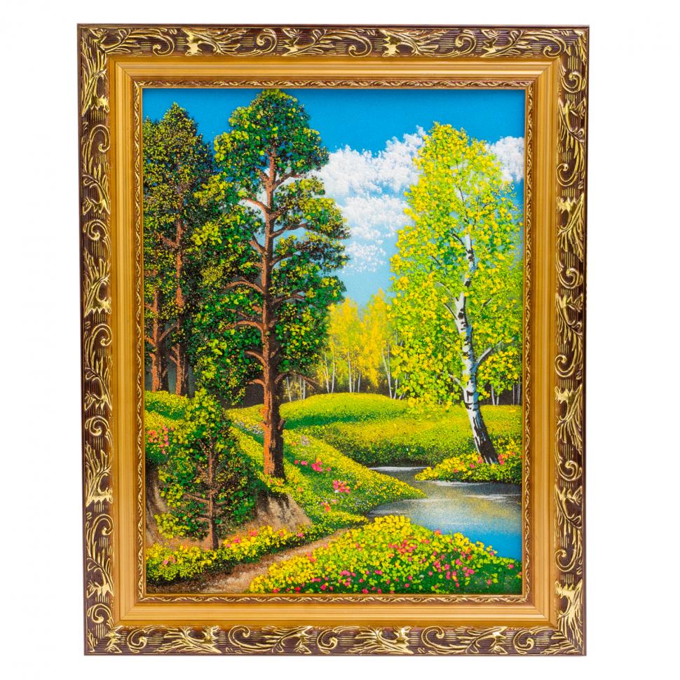 Картина "Летний пейзаж" багет бронза 36х46 см, каменная крошка фото 1 — 
