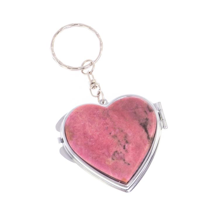 Складное зеркало брелок из родонита Сердце фото 1 — 