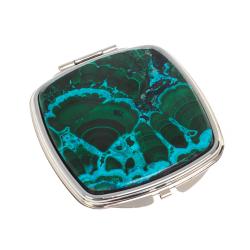 Зеркальце карманное складное из малахита с хризоколлой цвет серебро — 