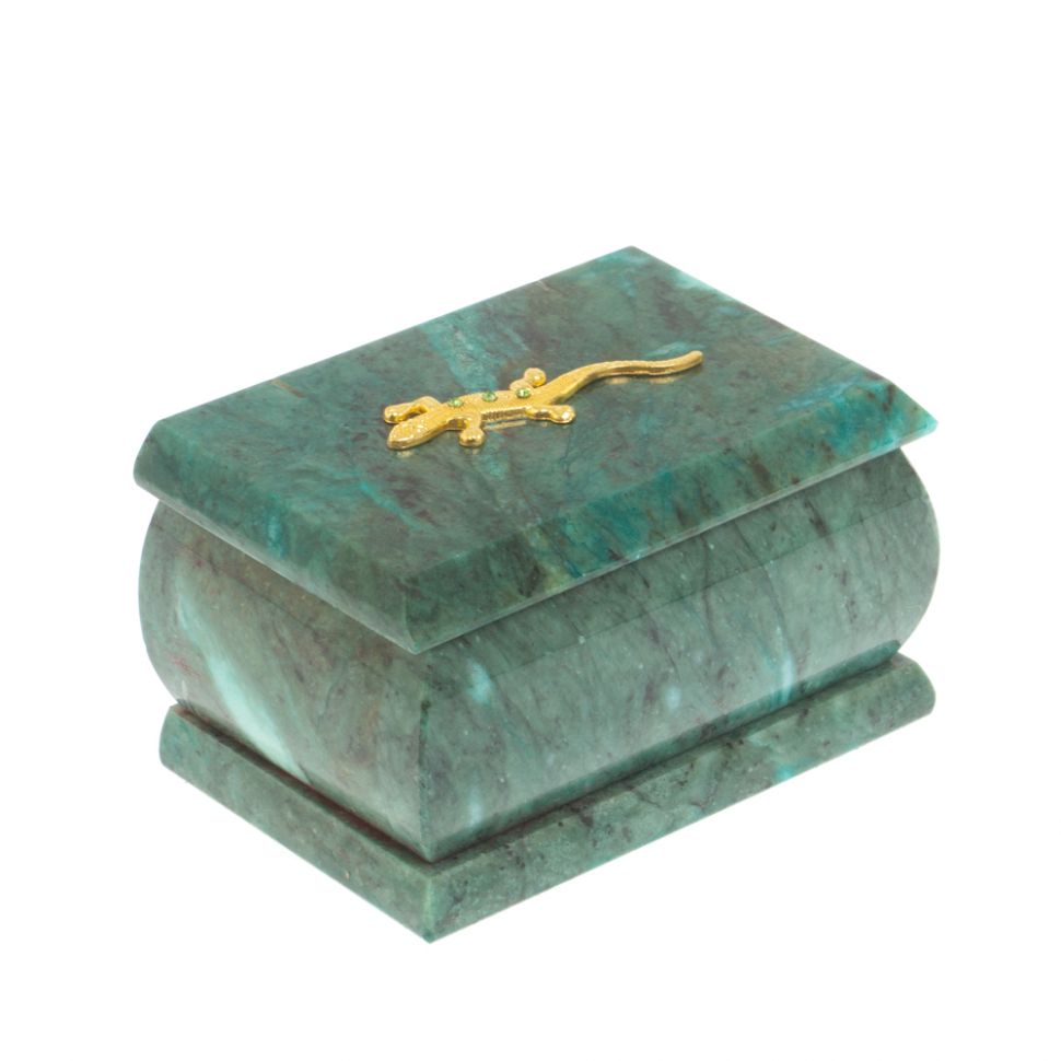 Шкатулка из шабровского змеевика с ящерицей 10х6,5х5,5 см фото 1 — 