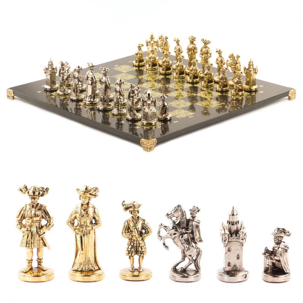 Шахматы "Средневековье" доска 44х44 см камень змеевик фото 1 — 