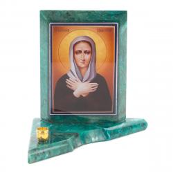 Икона с подсвечником Ксения Петербуржская малая из змеевика 9,5х9,5х10 см — 