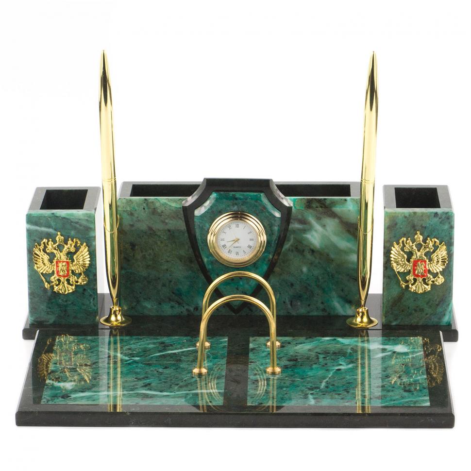 Письменный прибор "Щит" из камня змеевик фото 1 — 