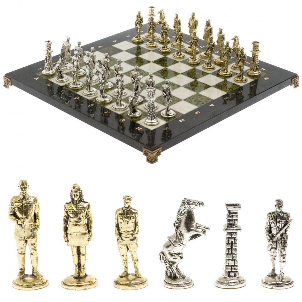 Шахматы из змеевика и мрамора "Великая Отечественная война" доска 40х40 см фото 1 — 
