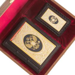 Подарочный набор &quot;Держава&quot; ежедневник и визитница коричневая кожа — 