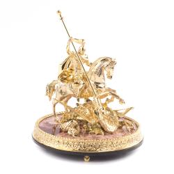 Статуэтка из бронзы &quot;Георгий Победоносец&quot; на каменной подставке из яшмы — 