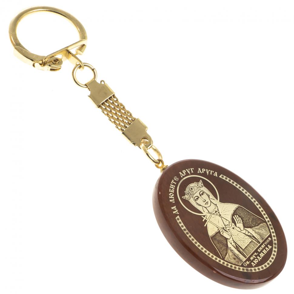 Брелок-оберег с молитвой "Св. мученица Людмила" камень обсидиан фото 1 — 