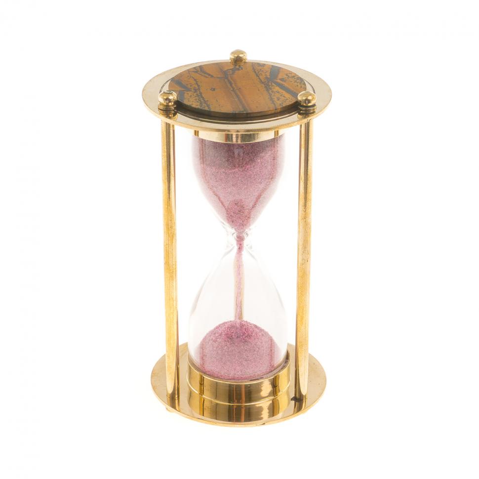Песочные часы с тигровым глазом в деревянной коробке фото 1 — 
