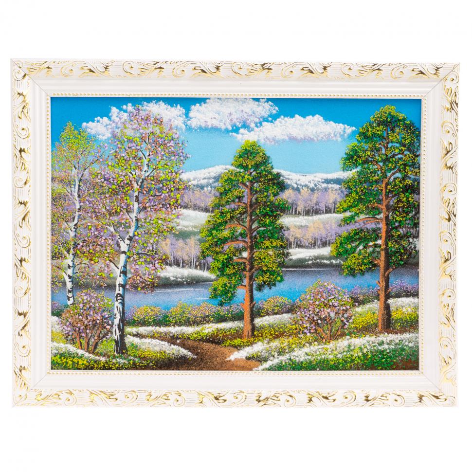 Картина "Весенний пейзаж" белый багет 46х36 см, каменная крошка фото 1 — 