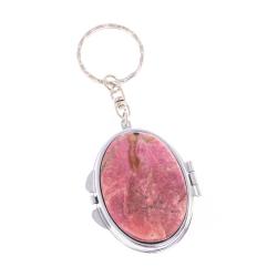 Складное зеркало брелок из родонита овальное — 
