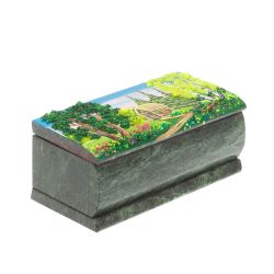 Шкатулка &quot;Домик в летнем лесу&quot; змеевик 15х7,5х6 см — 