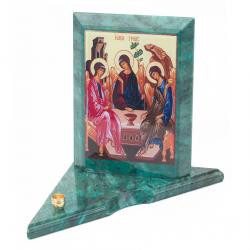 Икона с подсвечником Святая Троица средняя из змеевика 12х12х13 см — 