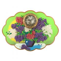 Часы с картиной &quot;Сирень на столе&quot; 66х48 см рисунок каменная крошка — 