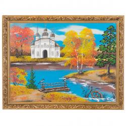 Картина &quot;Церковь на осеннем берегу&quot; багет 36х46 см, каменная крошка — 