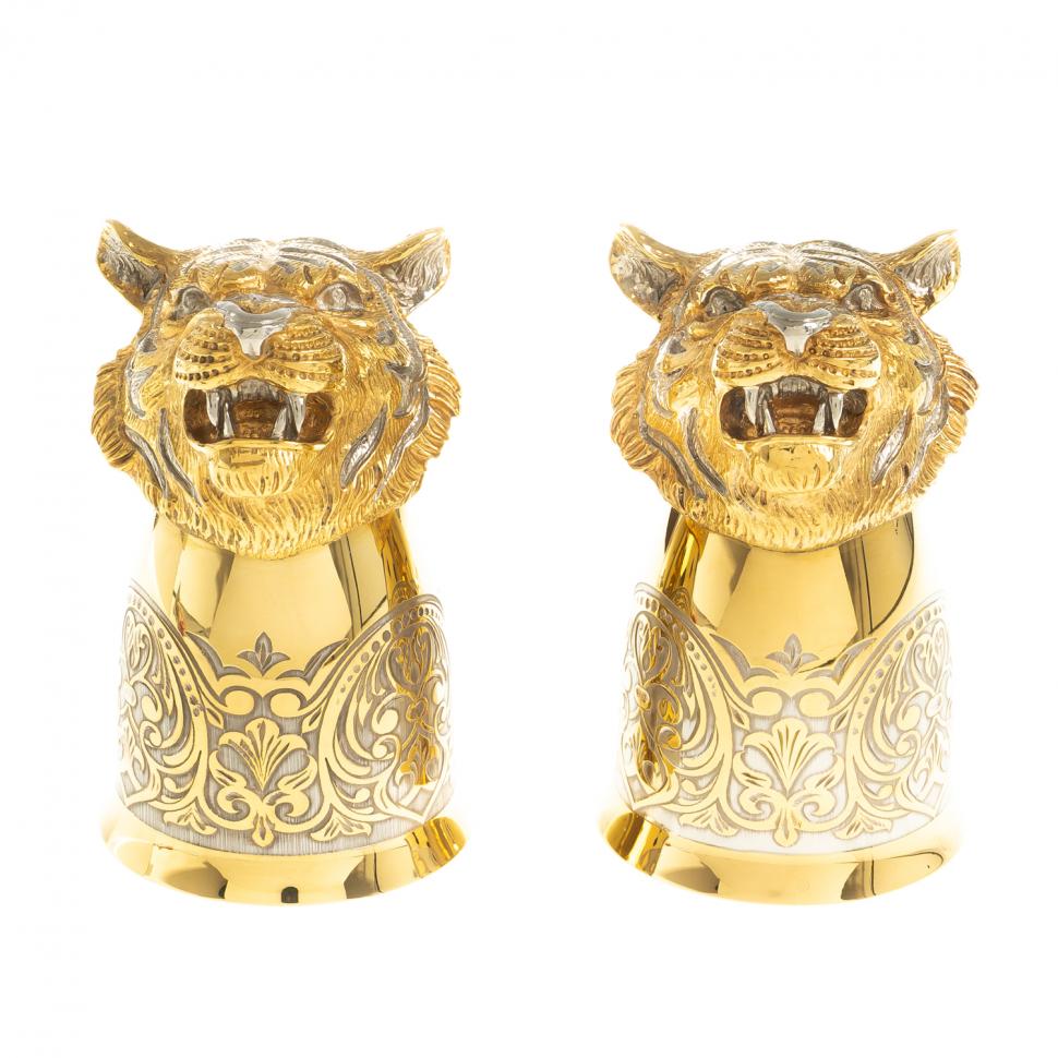 Стопки перевертыши "Тигр" 60 мл 2 шт бронза Златоуст фото 1 — 