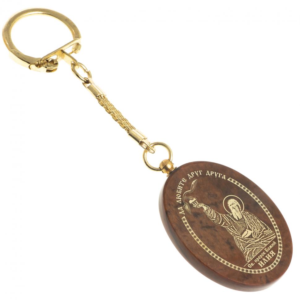 Брелок-оберег с молитвой "Св. пророк Илия" камень обсидиан фото 1 — 