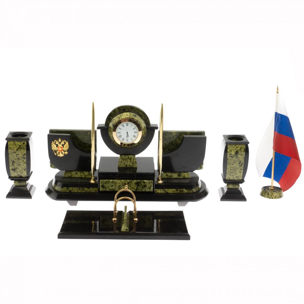 Письменный набор "Престиж" с символикой России камень змеевик фото 1 — 