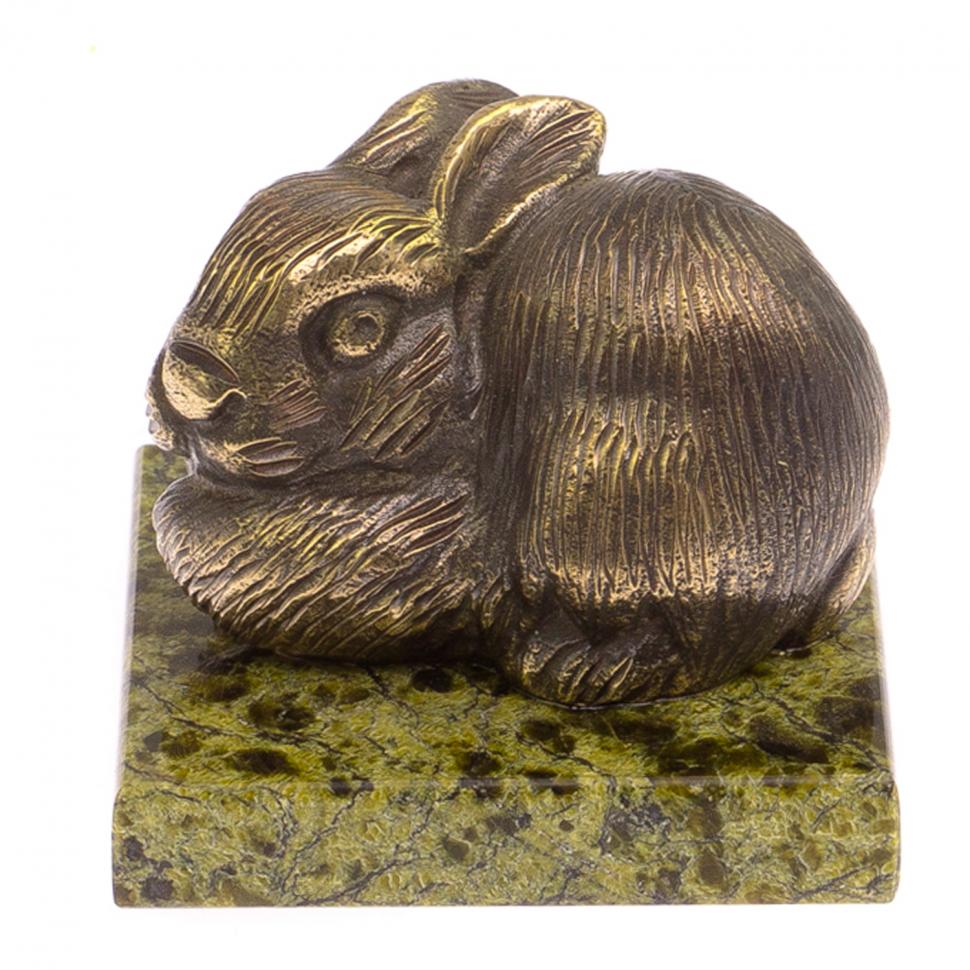 Статуэтка из бронзы на подставке из змеевика "Кролик" фото 1 — 