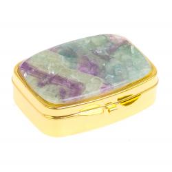 Таблетница на 2 отделения камень зеленый флюорит, цвет золото — 