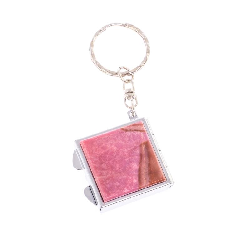 Складное зеркало брелок из родонита квадратное фото 1 — 