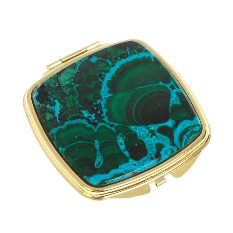 Зеркальце карманное складное из малахита с хризоколлой цвет золото фото 1 — 