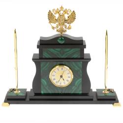 Настольные часы &quot;Герб России&quot; с ручками из малахита — 