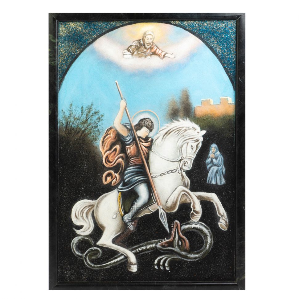 Картина из камня "Георгий Победоносец" змеевик фото 1 — 