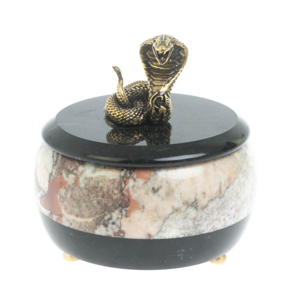 Шкатулка круглая "Кобра" из креноида фото 1 — 