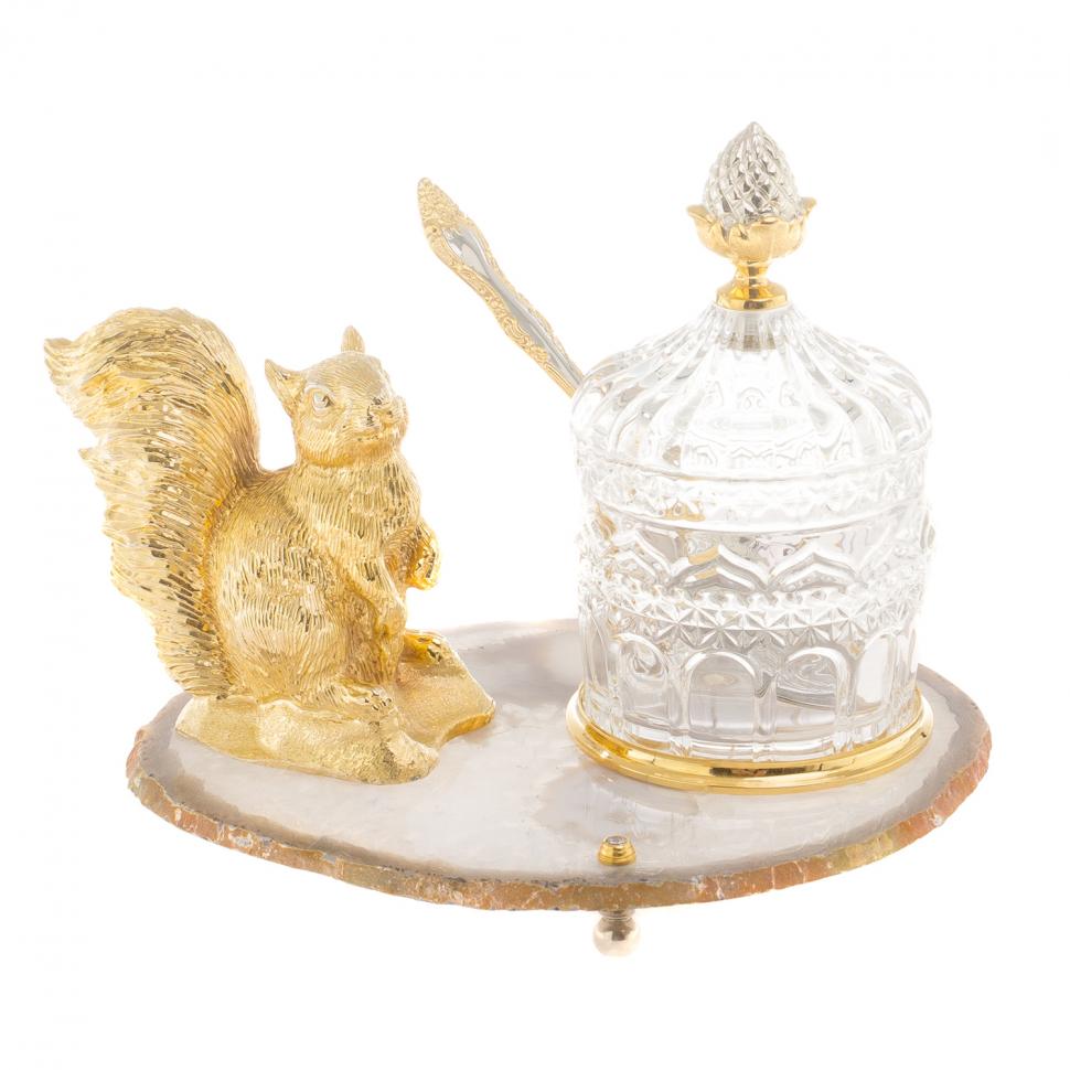 Медовница "Золотая белка" камень агат бронза Златоуст фото 1 — 