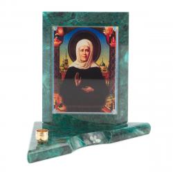 Икона с подсвечником Матрона Московская малая из змеевика 9,5х9,5х10 см — 