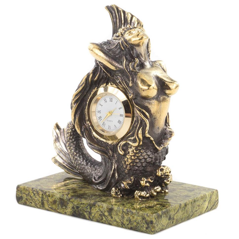 Часы "Русалочка" змеевик бронза фото 1 — 