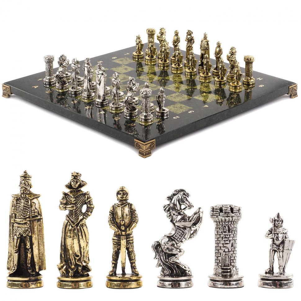 Шахматы "Рыцари" 36х36 см змеевик фото 1 — 