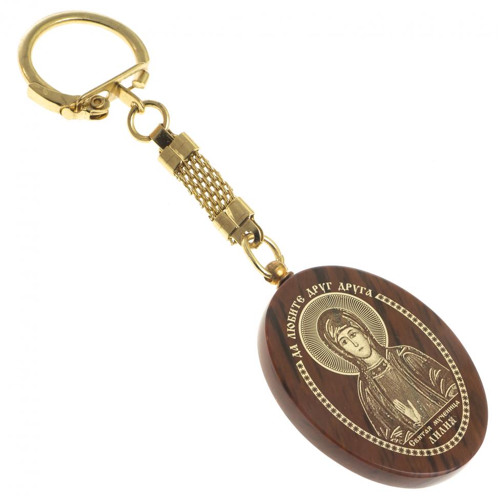 Брелок-оберег с молитвой "Св. мученица Лилия" камень обсидиан фото 1 — 