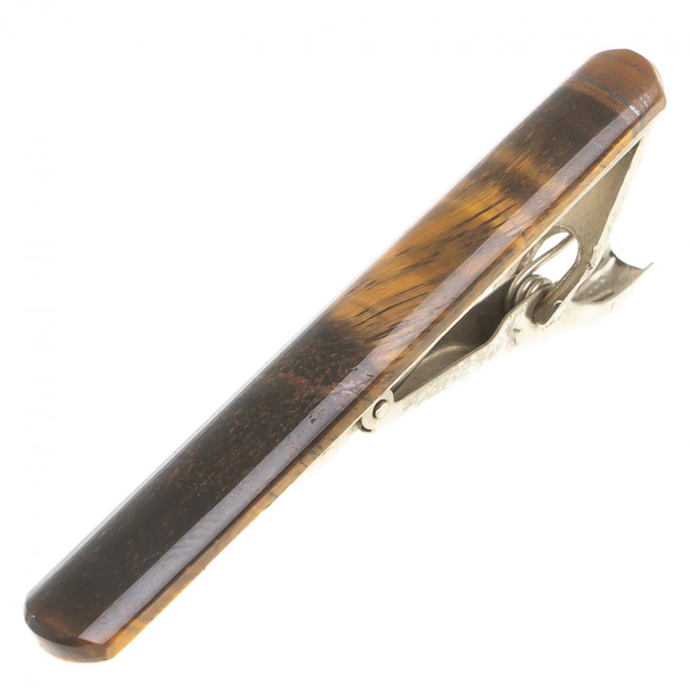 Зажим для галстука с камнем тигровый глаз фото 1 — 