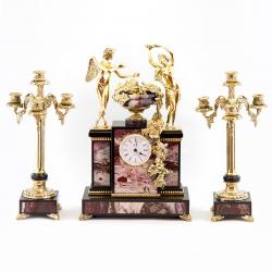 Каминные часы с канделябрами &quot;Амур и Психея&quot; из яшмы и бронзы — 